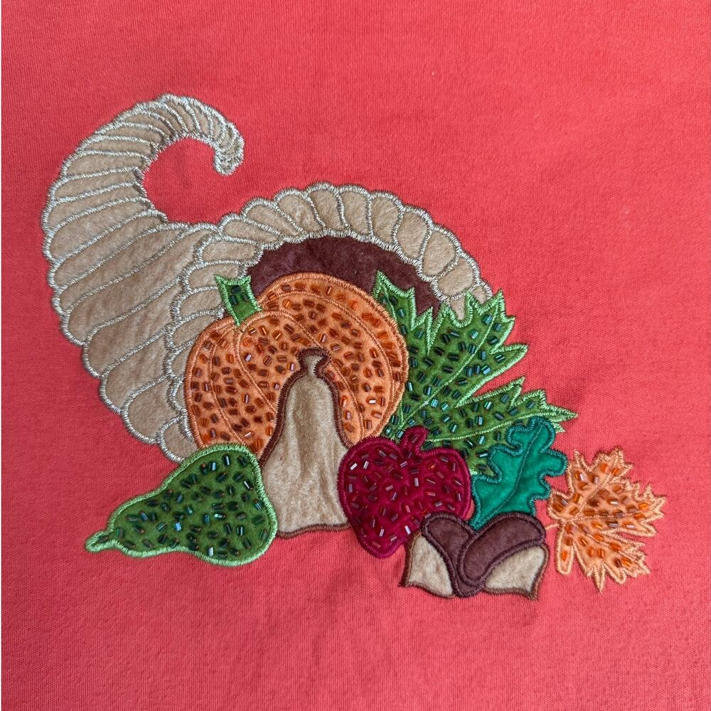 My Halloween Orange, Embroidered/Beaded Thanksgiving Shirt- L - Picture 3 of 9